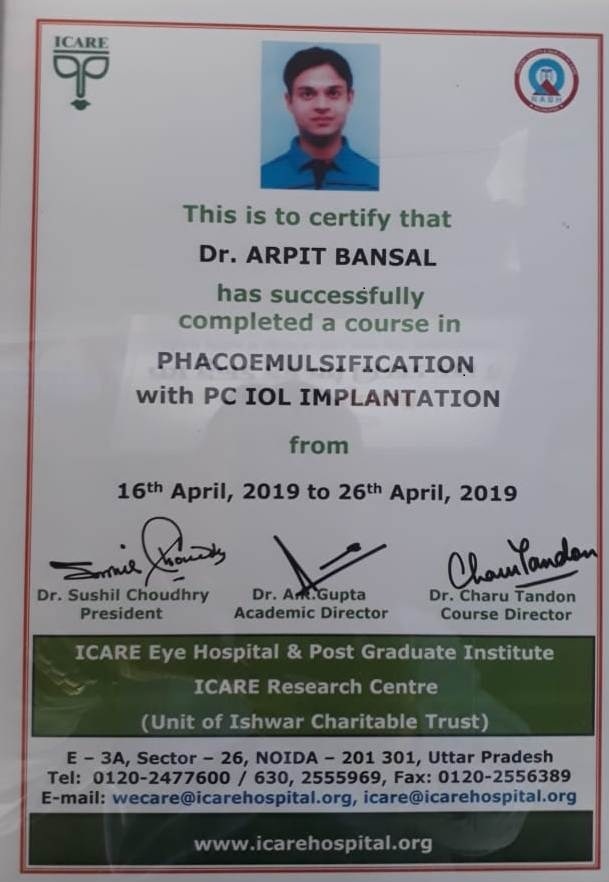 Phaco Training – Dr. Arpit Bansal